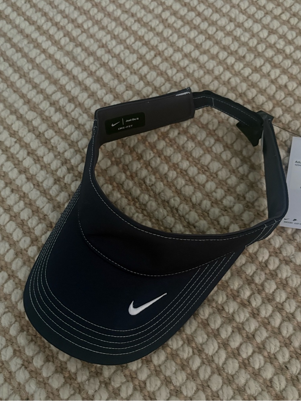 Nike Navy Blue Visor with White Swoosh and Contrast Stitching - Picture 2 of 3